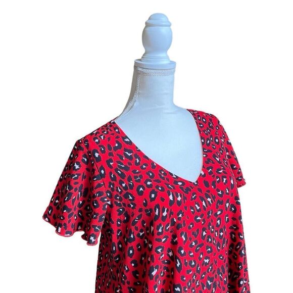 Adrienne Red Leopard Print Butterfly Sleeve Summer Dress V Neck US M - Picture 6 of 7